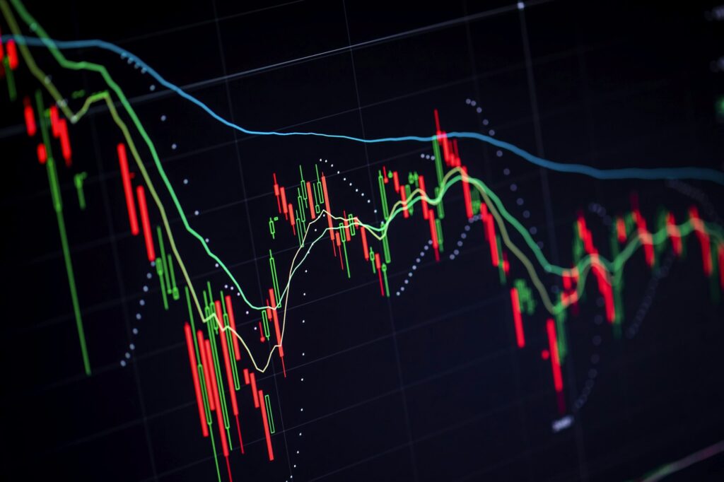 Stock charts on the monitor close up. Finance and stock exchange concept